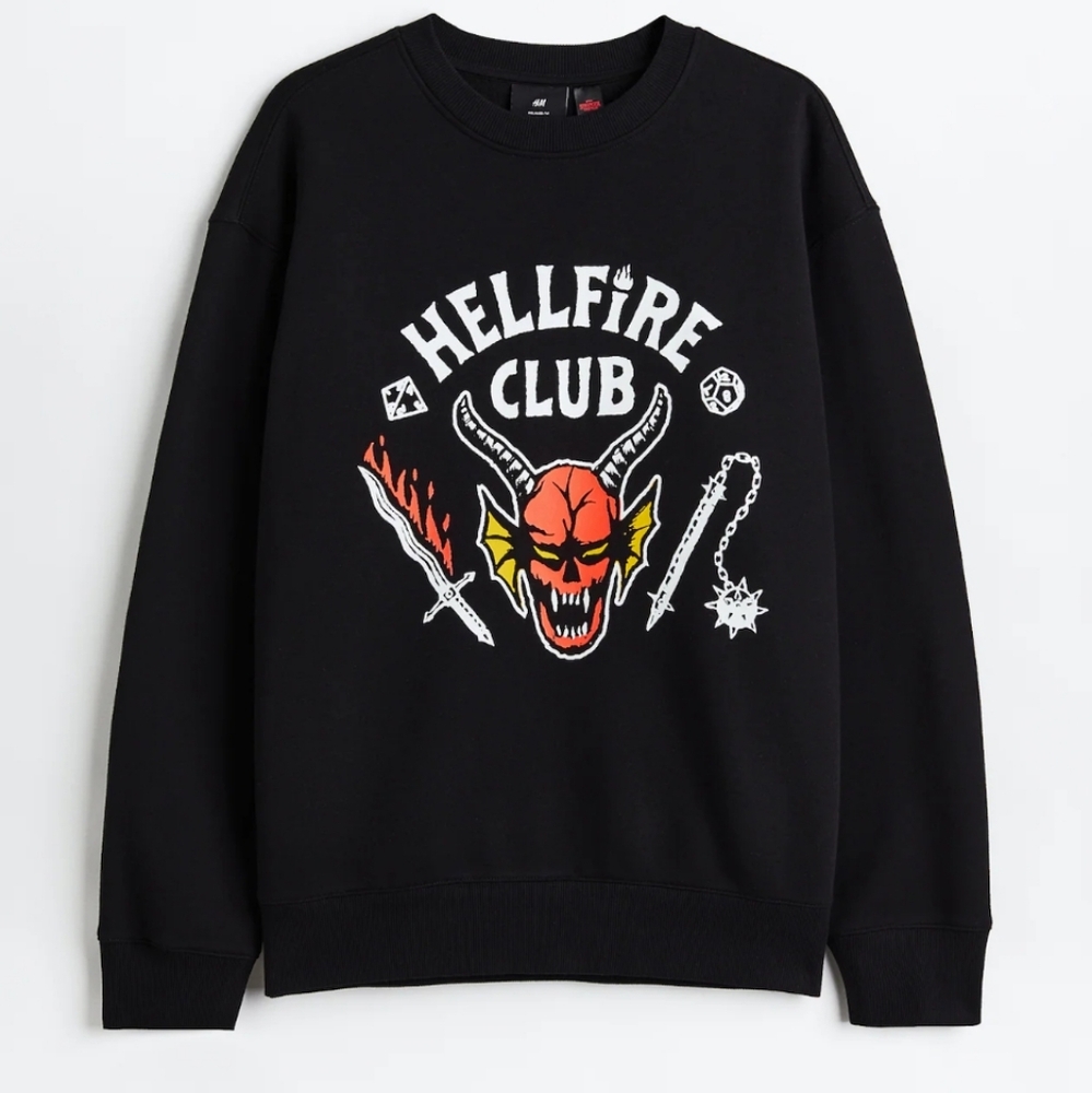 H&M Stranger Things Black Hellfire Club Graphic Sweatshirt Size Small